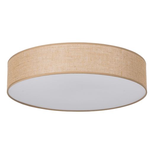 Natural metal/linen ceiling light 70 x 70 x 15 cm