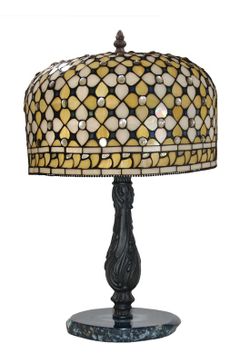 Sobremesa mediano Tiffany diámetro 30cm Serie Queen con base ágata azul de "Tiffan y luz"