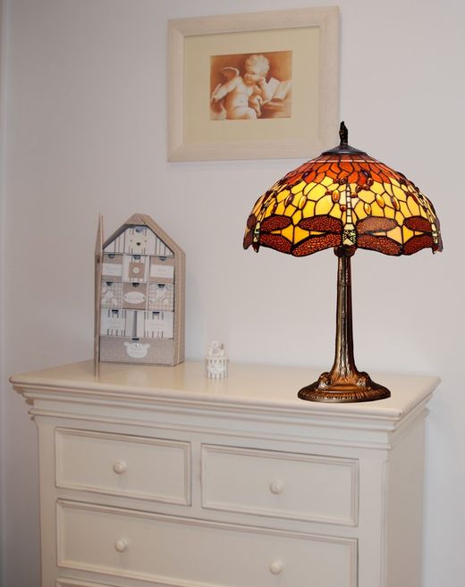 Tiffany-Tischlampe geformte Basis Serie Belle Amber Durchmesser 40cm