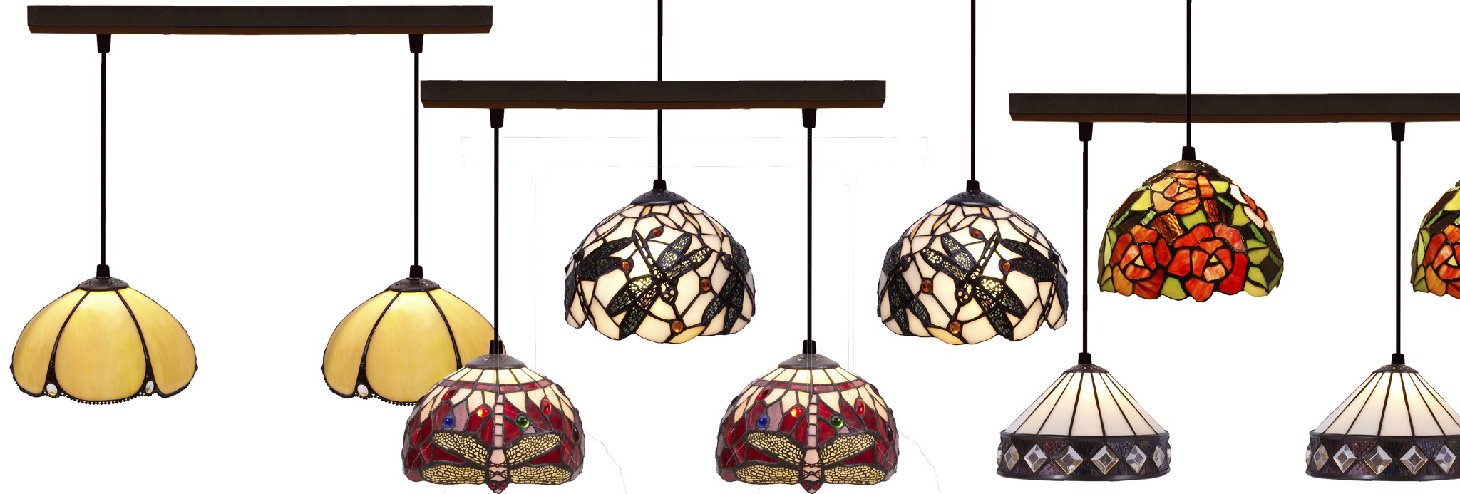 Hanging lamps with two Tiffany lampshades